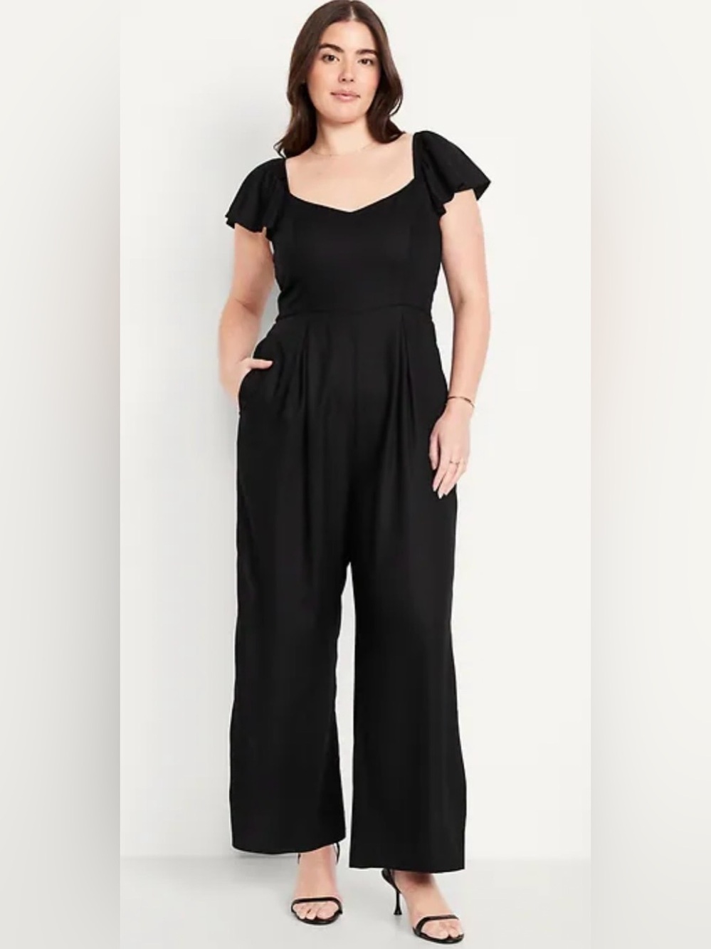 Old Navy NWT Black Wide-Leg Jumpsuit with Pockets & Flutter Sleeves Size L